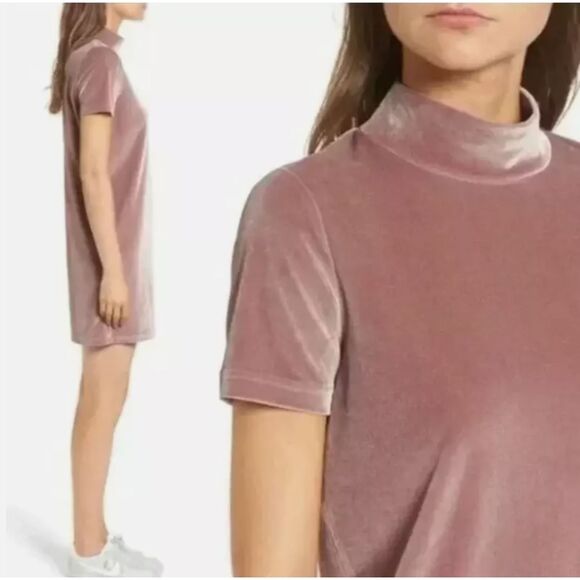 ~ Madewell XS stretch velvet mini dress shift mock neck frosty mauve soft cozy - Picture 2 of 10